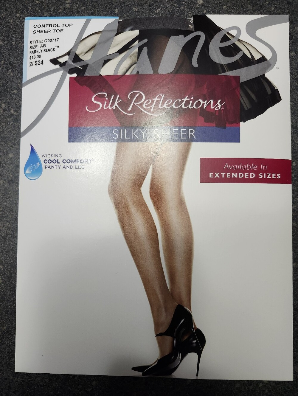 Hanes Silk Reflections Silky Sheer Pantyhose - Barely Black